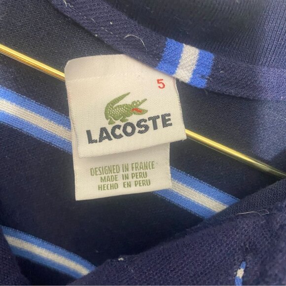Lacoste Mens Polo Shirt Size 5 Large Navy Blue and Light Blue Striped Cotton Pol - Picture 3 of 4